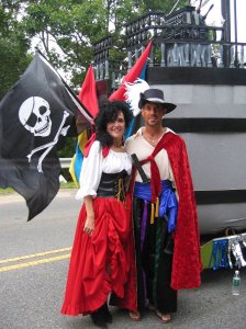 David & Mom as pirates on his float in the Provincetown Carnival Parade