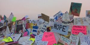 March signs at the White House