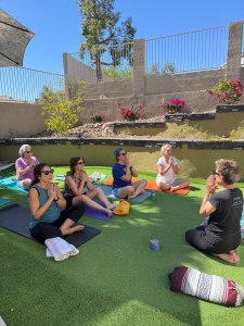 Yoga on a putting green
